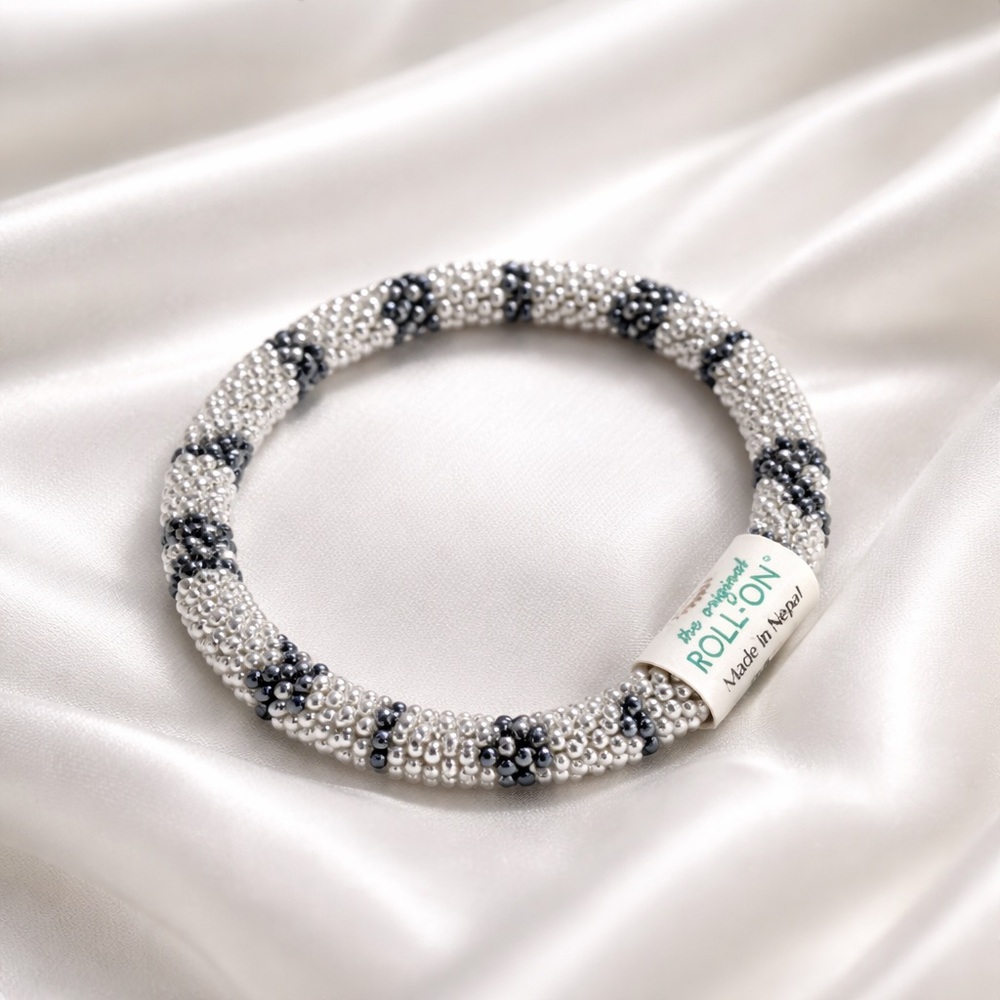 Silver and Black Beaded Bracelet - Women’s Jewelry